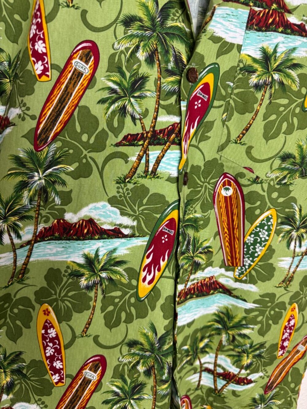 NWOT RJC Kids Green Hawaiian Aloha Shirt Surfboard Made in Hawaii Size 16 - Picture 5 of 8